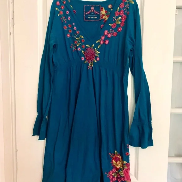 Johnny Was | Dresses | Teal Floral Johnny Was Embroidered Dress | Poshmark